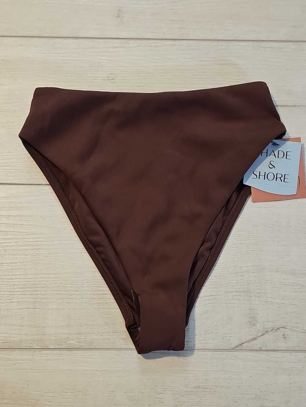 Shade & Shore Women's XS Smooth Brown High-Waist Cheeky Bikini Bottoms